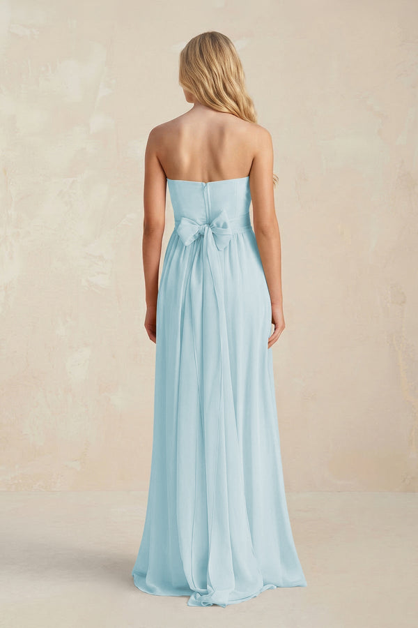 Strapless A - Line Pleated Chiffon Bridesmaid Dress With Slit in Sky Blue - KissProm Bridesmaid Dresses