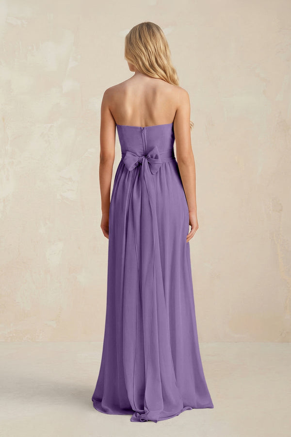 Strapless A - Line Pleated Chiffon Bridesmaid Dress With Slit in Tahiti - KissProm Bridesmaid Dresses