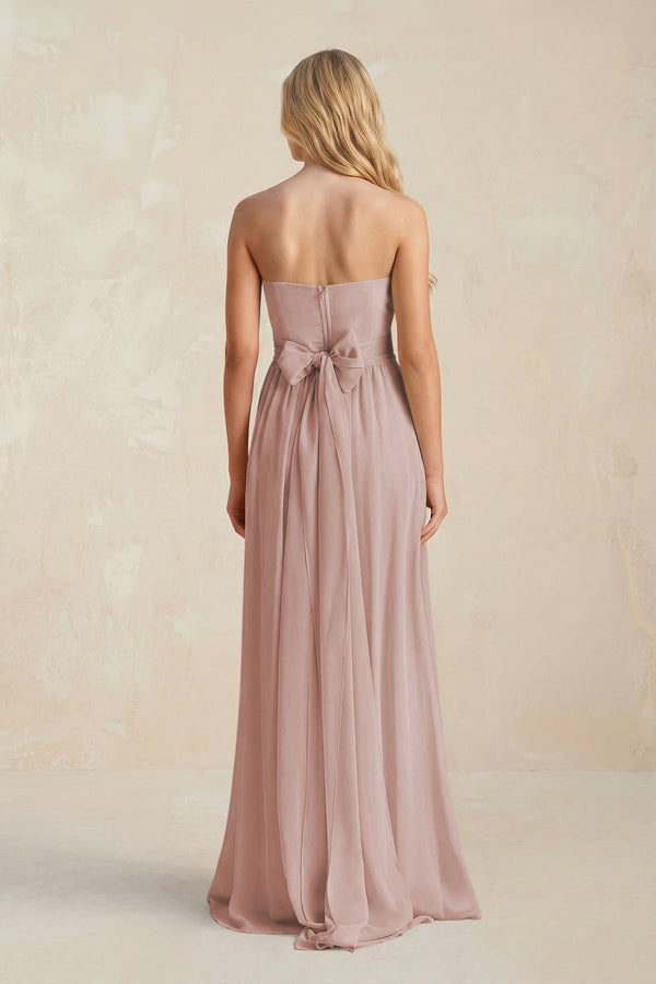 Strapless A - Line Pleated Chiffon Bridesmaid Dress With Slit in Toffee - KissProm Bridesmaid Dresses
