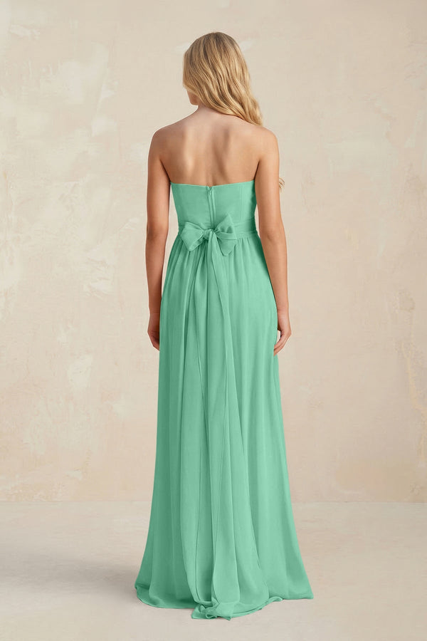 Strapless A - Line Pleated Chiffon Bridesmaid Dress With Slit in Turquoise - KissProm Bridesmaid Dresses
