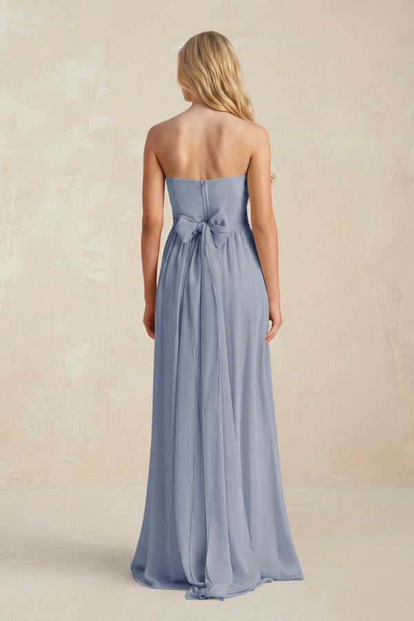 Strapless A - Line Pleated Chiffon Bridesmaid Dress With Slit in Twilight - KissProm Bridesmaid Dresses