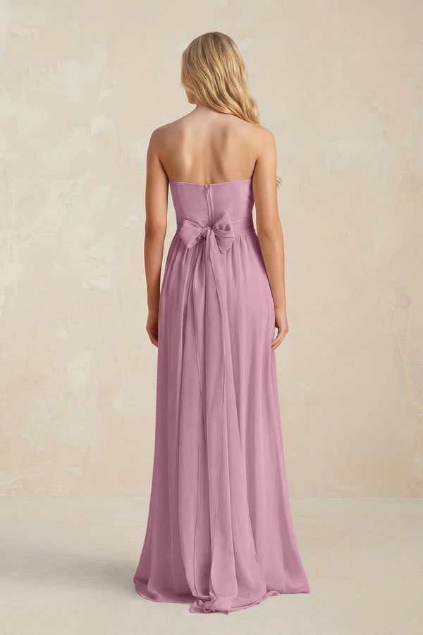 Strapless A - Line Pleated Chiffon Bridesmaid Dress With Slit in Vintage Mauve - KissProm Bridesmaid Dresses