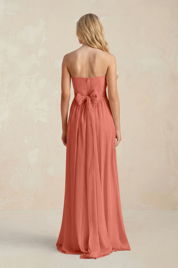 Strapless A - Line Pleated Chiffon Bridesmaid Dress With Slit in Wild Rose - SHE IS ME Bridesmaid 