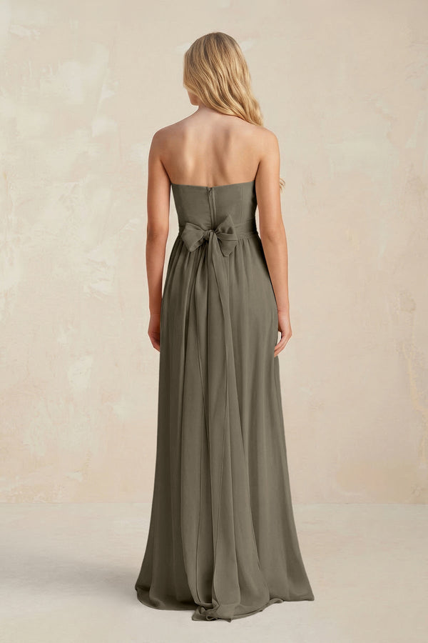 Strapless A - Line Pleated Chiffon Bridesmaid Dress With Slit in Willow Green - KissProm Bridesmaid Dresses