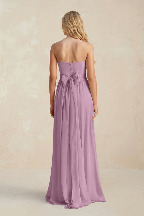 Strapless A - Line Pleated Chiffon Bridesmaid Dress With Slit in Wisteria - KissProm Bridesmaid Dresses
