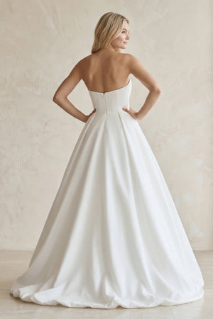 Sweetheart A - Line Ruched Satin Wedding Dress in White - KissProm Wedding Dresses