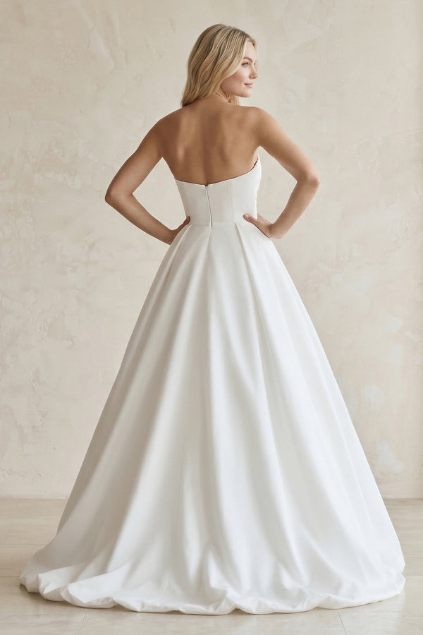 Sweetheart A - Line Ruched Satin Wedding Dress in White - KissProm Wedding Dresses
