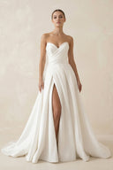 White Satin Long A-Line Wedding Dress with Slit – Wedding Dresses by KissProm | Available at KissProm