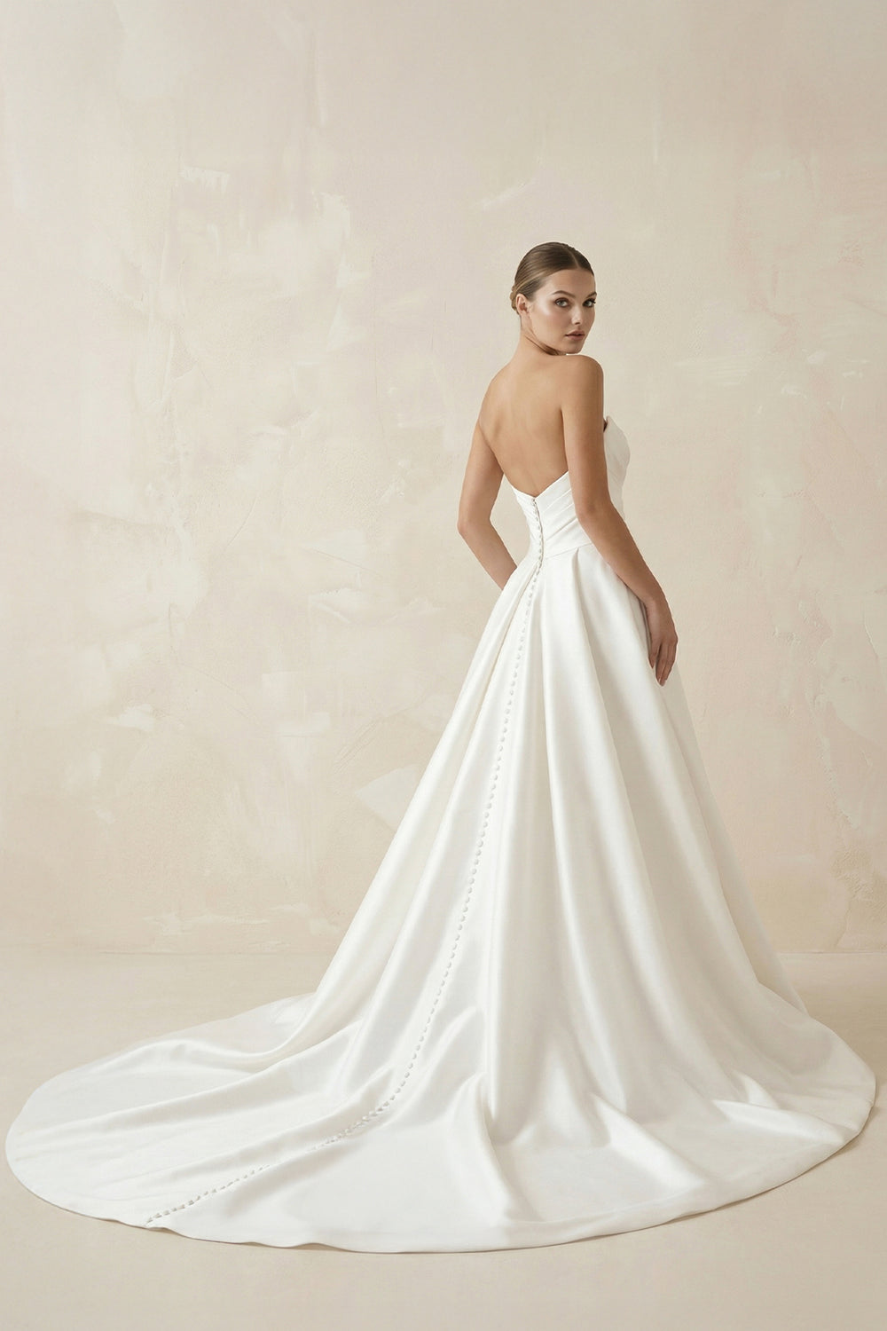 White Satin Long A-Line Wedding Dress with Slit – Wedding Dresses by KissProm | Available at KissProm