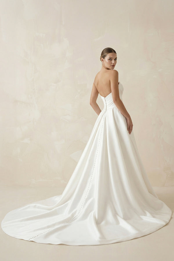 White Satin Long A-Line Wedding Dress with Slit – Wedding Dresses by KissProm | Available at KissProm