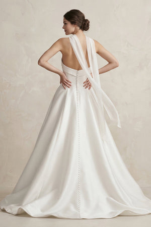 Sweetheart A - Line Satin Ball Gown Wedding Dress in White - KissProm Wedding Dresses