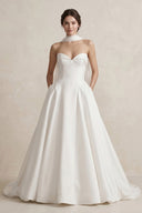 Sweetheart A - Line Satin Ball Gown Wedding Dress in White - KissProm Wedding Dresses
