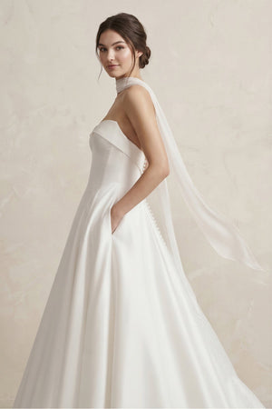 Sweetheart A - Line Satin Ball Gown Wedding Dress in White - KissProm Wedding Dresses