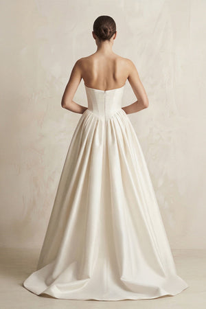 Sweetheart A - Line Satin Corset Wedding Dress in Ivory - KissProm Wedding Dresses
