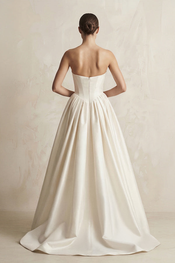 Sweetheart A - Line Satin Corset Wedding Dress in Ivory - KissProm Wedding Dresses