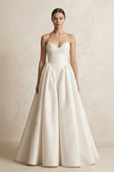 Sweetheart A - Line Satin Corset Wedding Dress in Ivory - KissProm Wedding Dresses