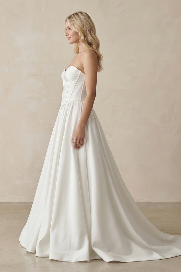 Sweetheart A - Line Satin Corset Wedding Dress in White - KissProm Wedding Dresses
