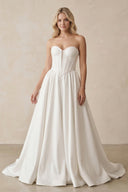 Sweetheart A - Line Satin Corset Wedding Dress in White - KissProm Wedding Dresses