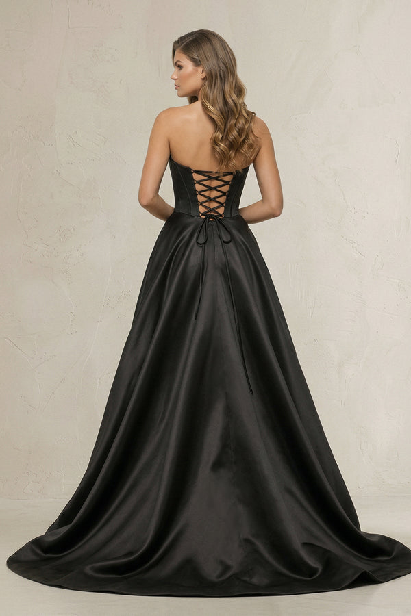 black corset wedding dresses Sweetheart A-Line Satin Corset Wedding Dress with Bow in Black, Black / 20