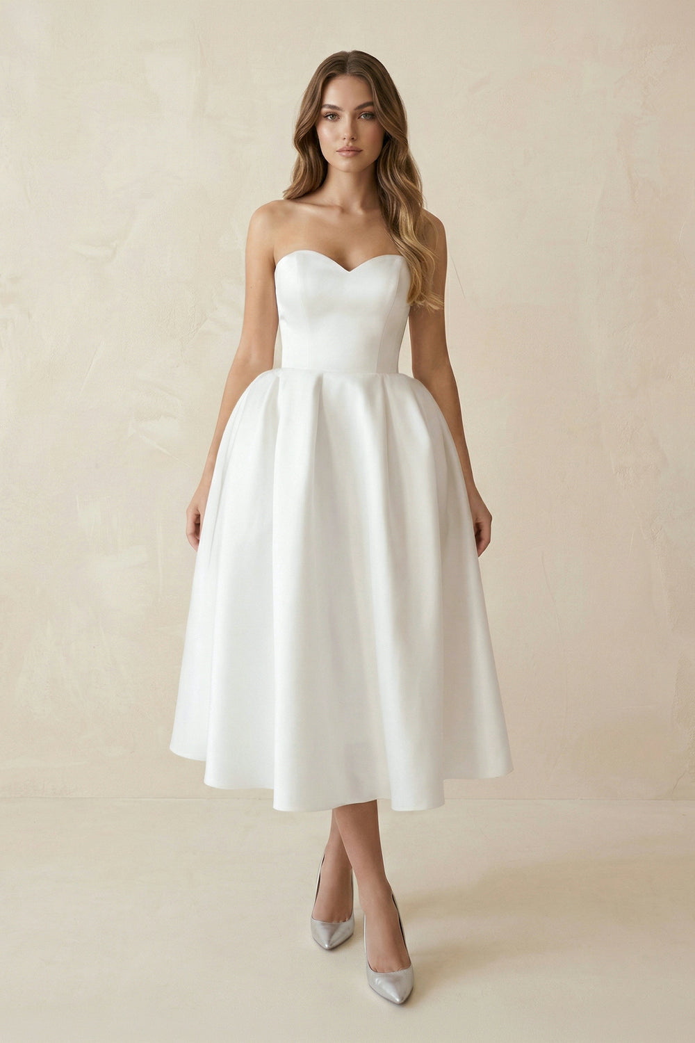 Short Satin Sweetheart Tea-length Bridal Dress for Casual Wedding – Wedding Dresses by KissProm | Available at KissProm