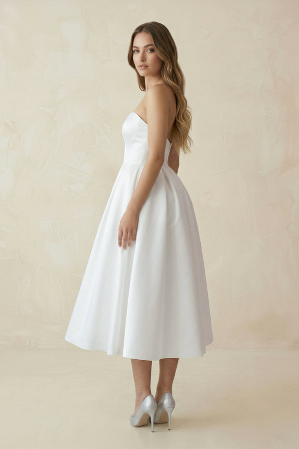 Short Satin Sweetheart Tea-length Bridal Dress for Casual Wedding – Wedding Dresses by KissProm | Available at KissProm