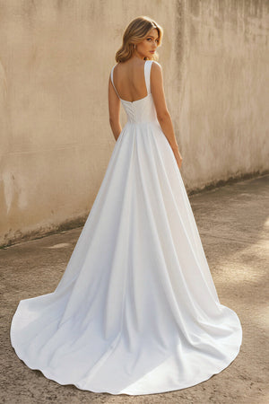 Ginevra | A-line Off-the-Shoulder Sleeveless Satin Simple Bride Wedding Dress