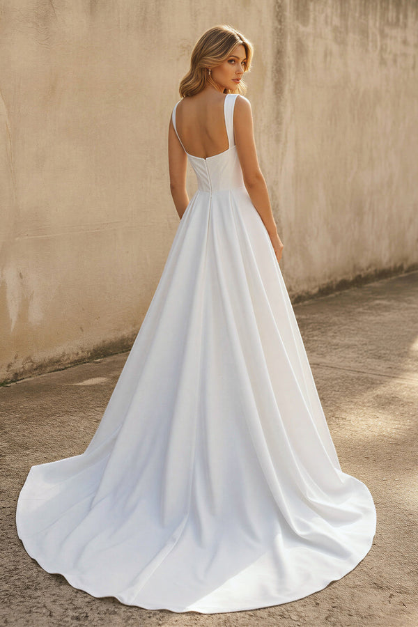 Ginevra | A-line Off-the-Shoulder Sleeveless Satin Simple Bride Wedding Dress