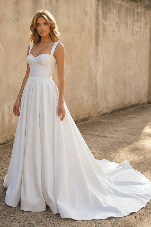 Ginevra | A-line Off-the-Shoulder Sleeveless Satin Simple Bride Wedding Dress