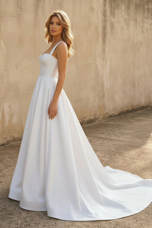 Ginevra | A-line Off-the-Shoulder Sleeveless Satin Simple Bride Wedding Dress