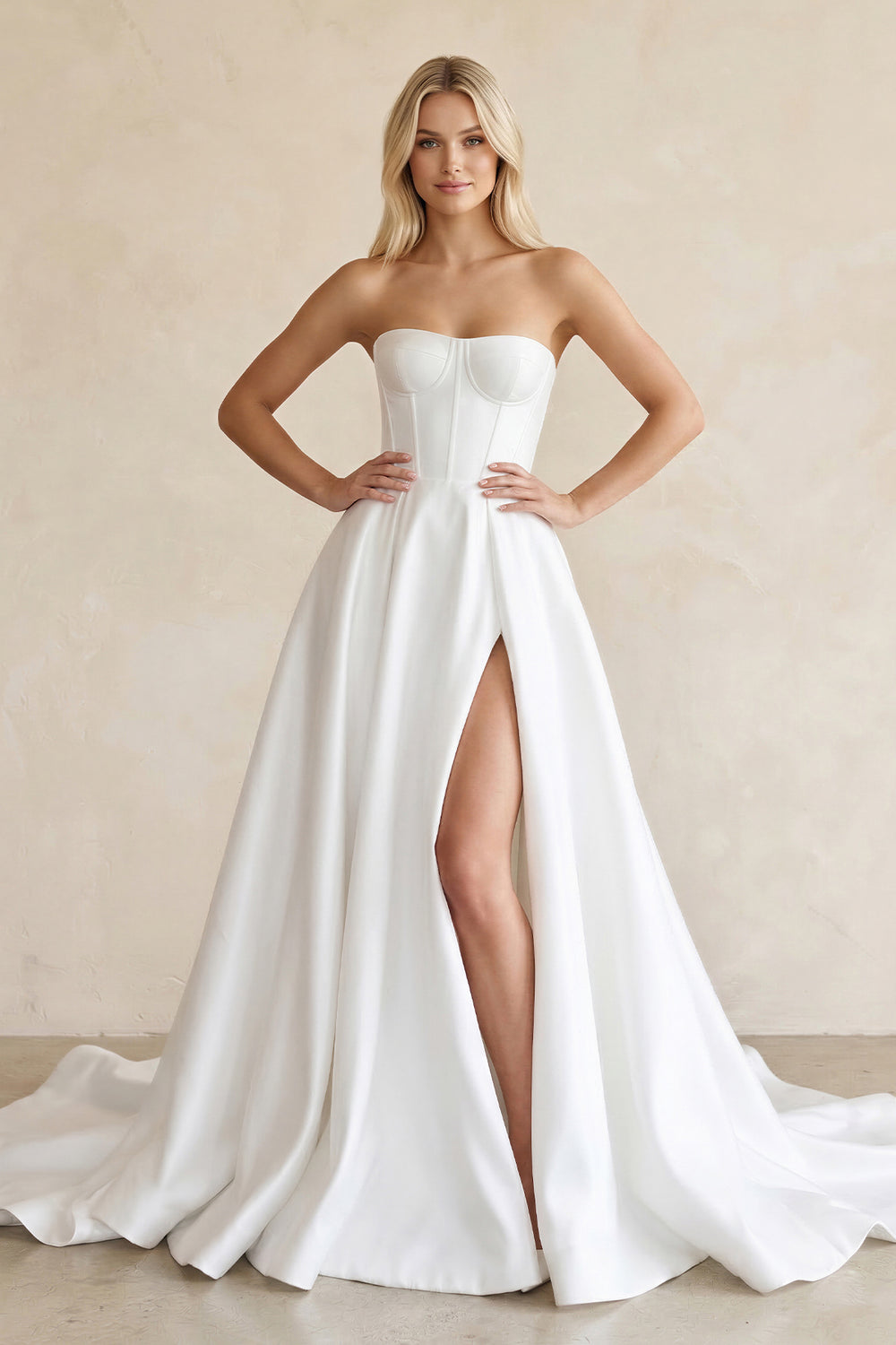 Ball Gown Strapless Satin Wedding Dresses with Slit – Wedding Dresses by KissProm | Available at KissProm