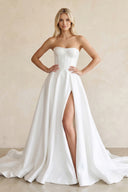 Ball Gown Strapless Satin Wedding Dresses with Slit – Wedding Dresses by KissProm | Available at KissProm