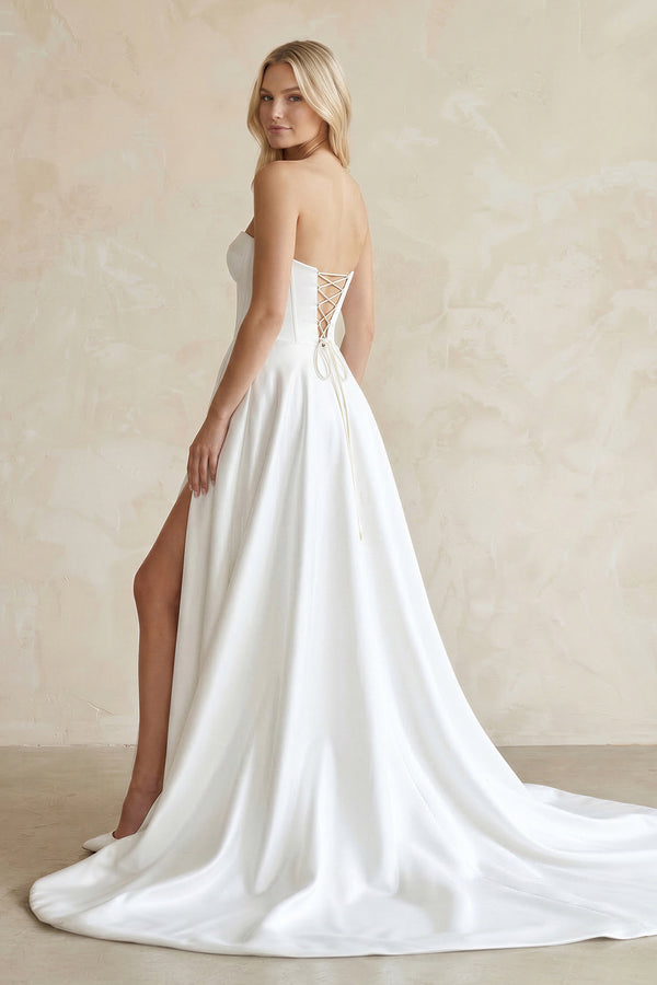 Ball Gown Strapless Satin Wedding Dresses with Slit – Wedding Dresses by KissProm | Available at KissProm