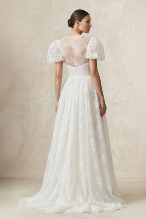 Sweetheart A - Line Tulle Puff Sleeve Wedding Dress in Ivory - KissProm Wedding Dresses