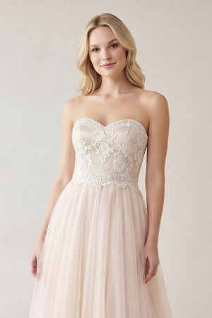 Sweetheart A-Line Tulle Lace Appliques Sleeveless Wedding Dress - KissProm