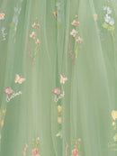 Sweetheart Embroidery Tea-Length Tulle Puff Sleeves Floral Corset Prom Dress