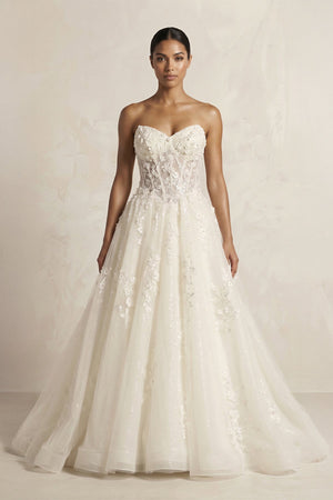Sweetheart Appliqued Corset A - Line Wedding Gown in Ivory - KissProm Wedding Dresses