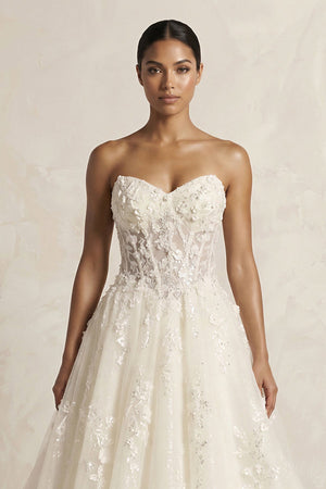 Sweetheart Appliqued Corset A - Line Wedding Gown in Ivory - KissProm Wedding Dresses