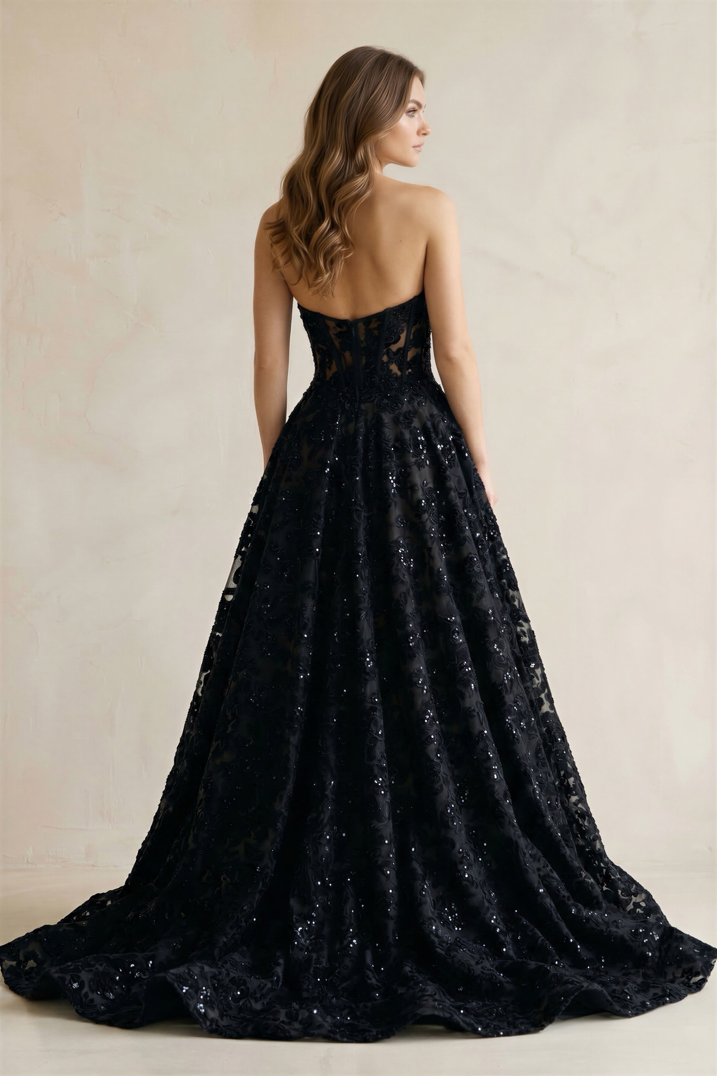 Sweetheart Appliqued Corset Lace Ball Gown Wedding Dress With Slit in Black, Black / 28 Sweetheart Appliqued Corset Lace Ball Gown Wedding Dress With Slit in Black, Black / 28