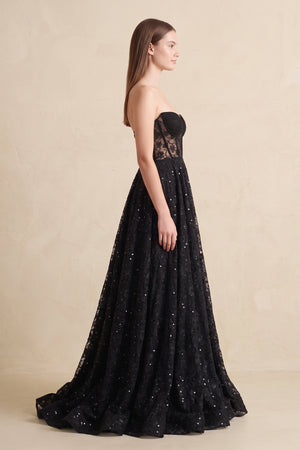 Black Sweetheart Appliqued Corset Lace Ball Gown Wedding Dress With Slit - KISSPROM