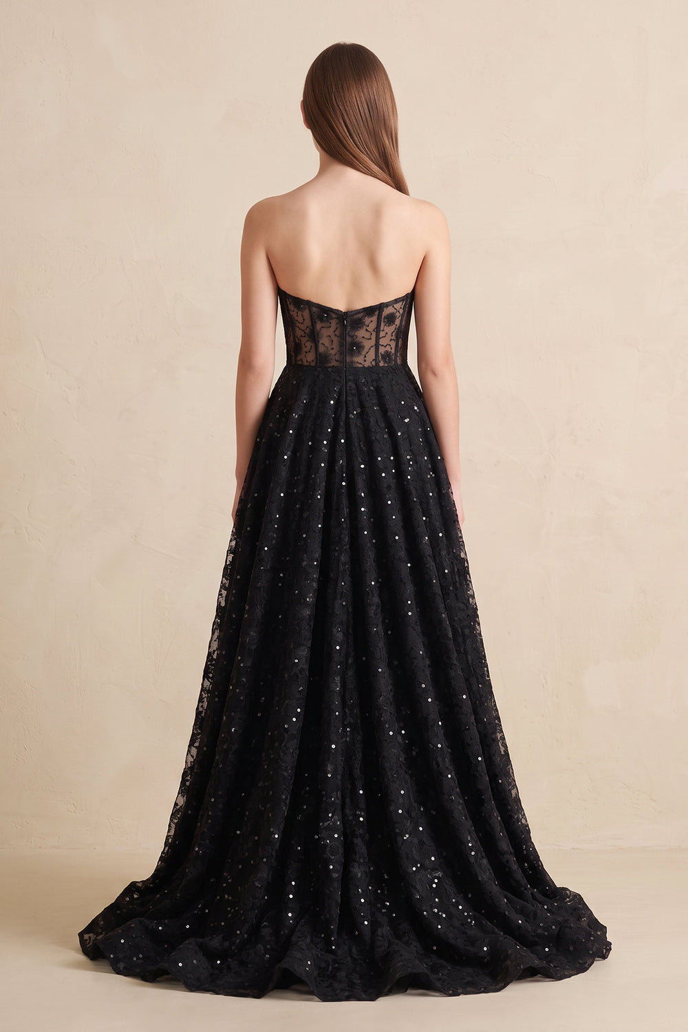 Black Sweetheart Appliqued Corset Lace Ball Gown Wedding Dress With Slit - KISSPROM