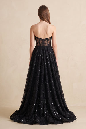 Black Sweetheart Appliqued Corset Lace Ball Gown Wedding Dress With Slit - KISSPROM
