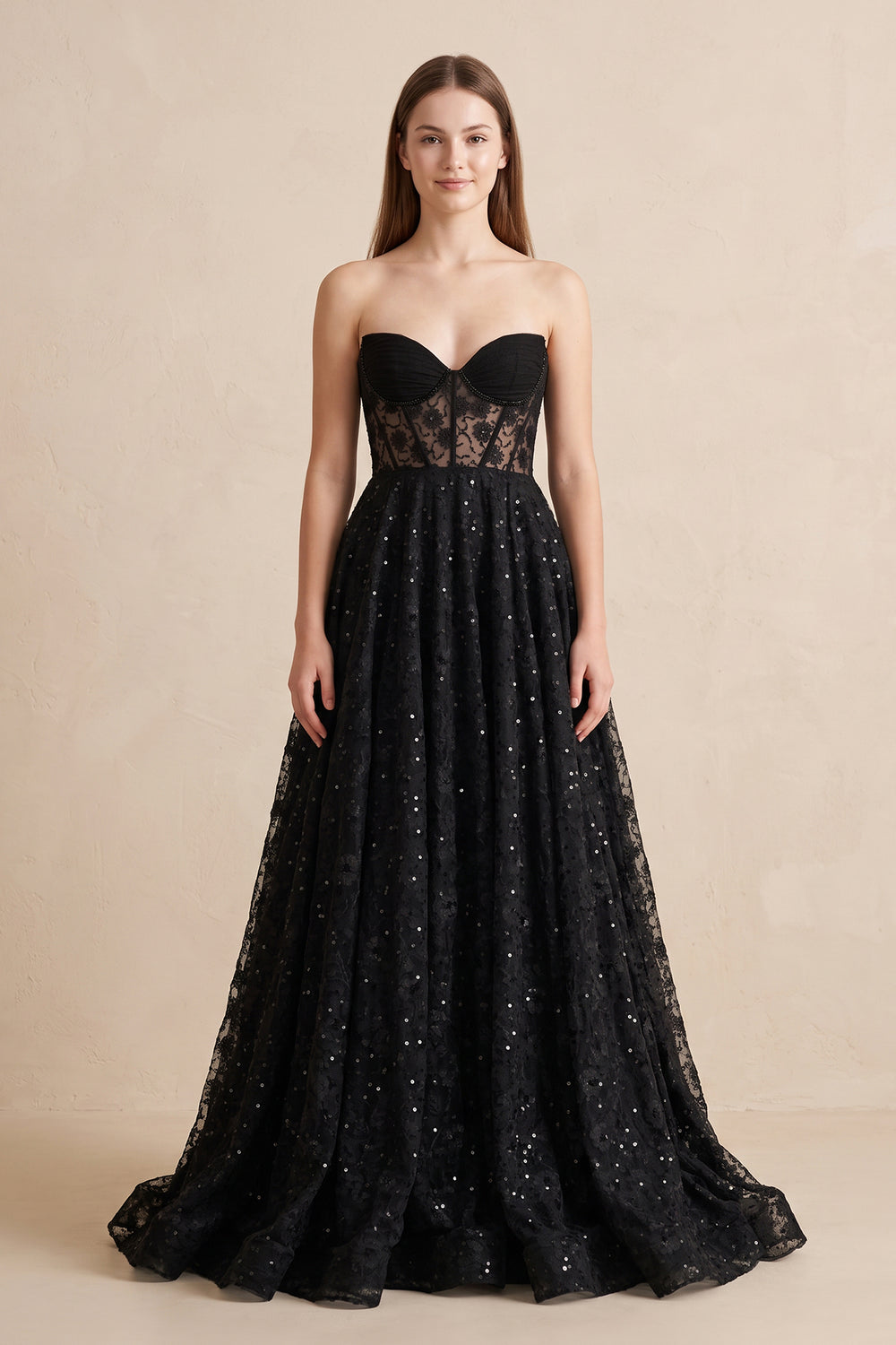 Black Sweetheart Appliqued Corset Lace Ball Gown Wedding Dress With Slit - KISSPROM