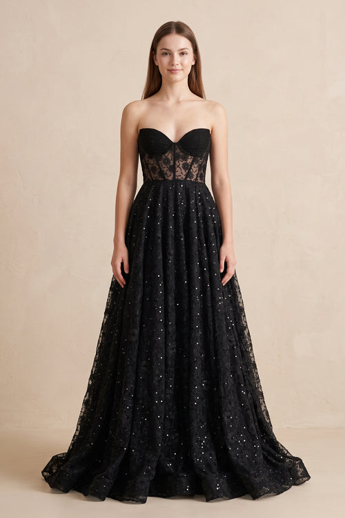 Black Sweetheart Appliqued Corset Lace Ball Gown Wedding Dress With Slit - KISSPROM