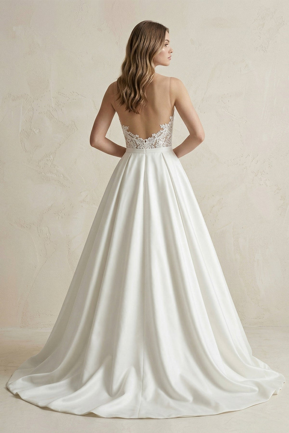 Sweetheart Appliqued Satin Ball Gown Wedding Dress in White - KissProm Wedding Dresses