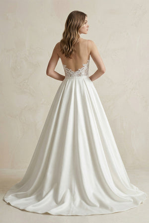 Sweetheart Appliqued Satin Ball Gown Wedding Dress in White - KissProm Wedding Dresses