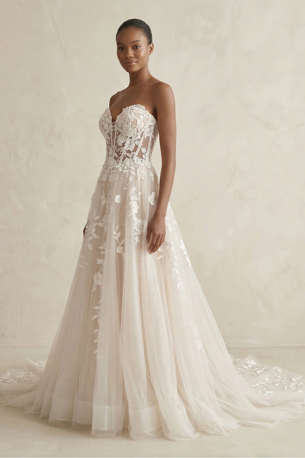 Sweetheart Appliqued Tulle Corset Wedding Dress in Ivory - KissProm Wedding Dresses