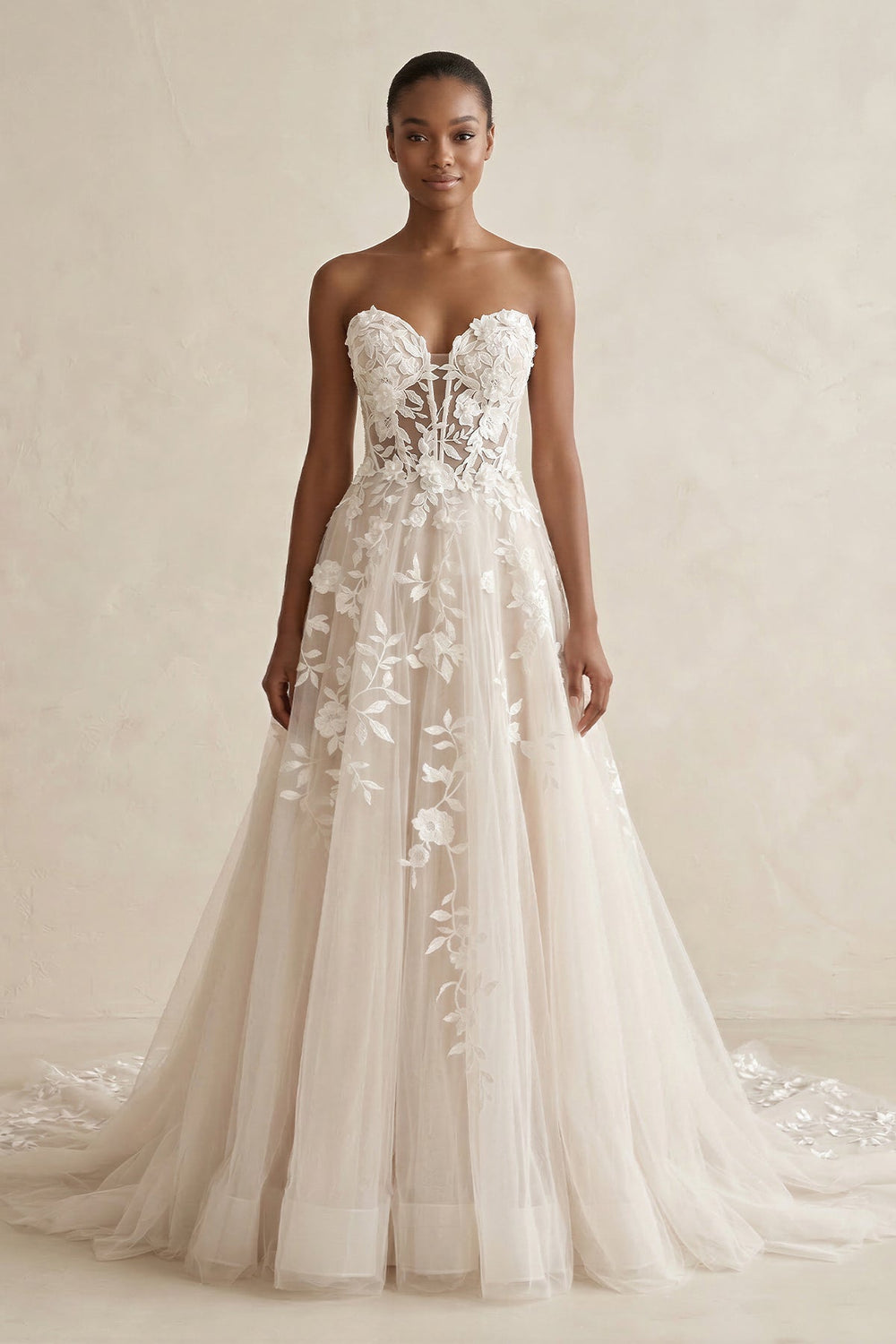 Sweetheart Appliqued Tulle Corset Wedding Dress in Ivory - KissProm Wedding Dresses