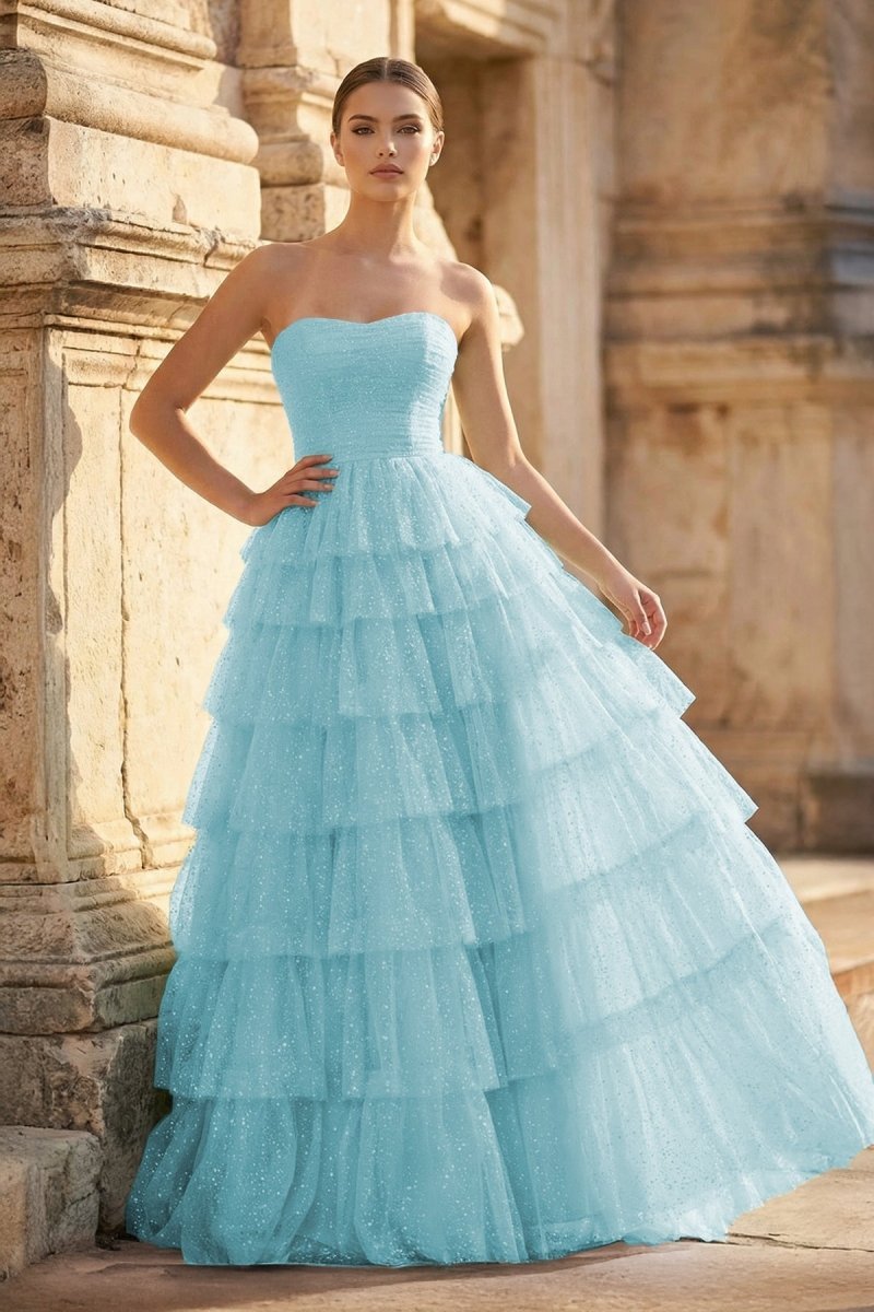 KissProm Mint Green Sweetheart Tulle Tiered A-Line Long Prom Dress with Slit, Mint Green / 8