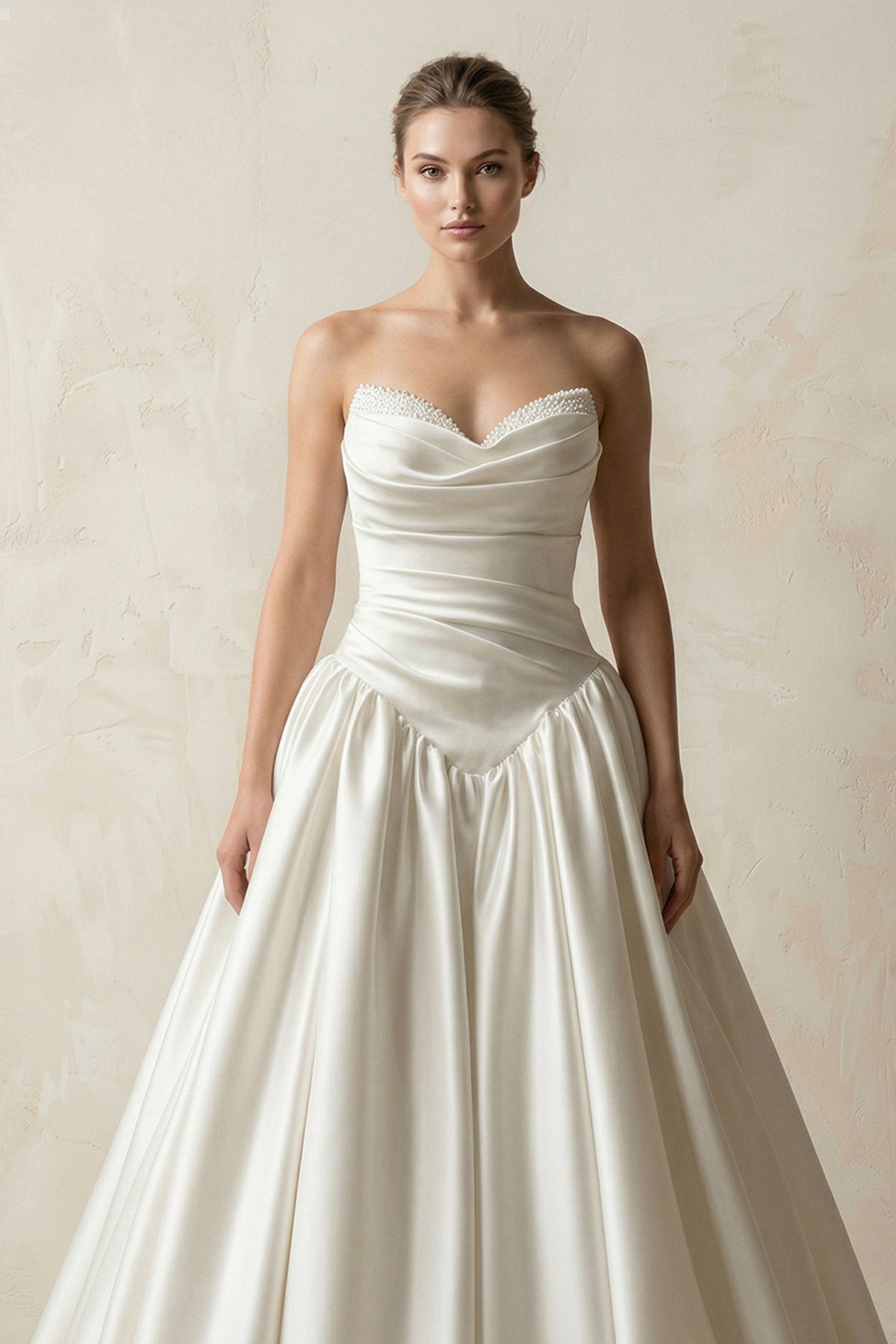 KissProm Sweetheart Ball-Gown Satin Ruched Wedding Dress in White, White / 12
