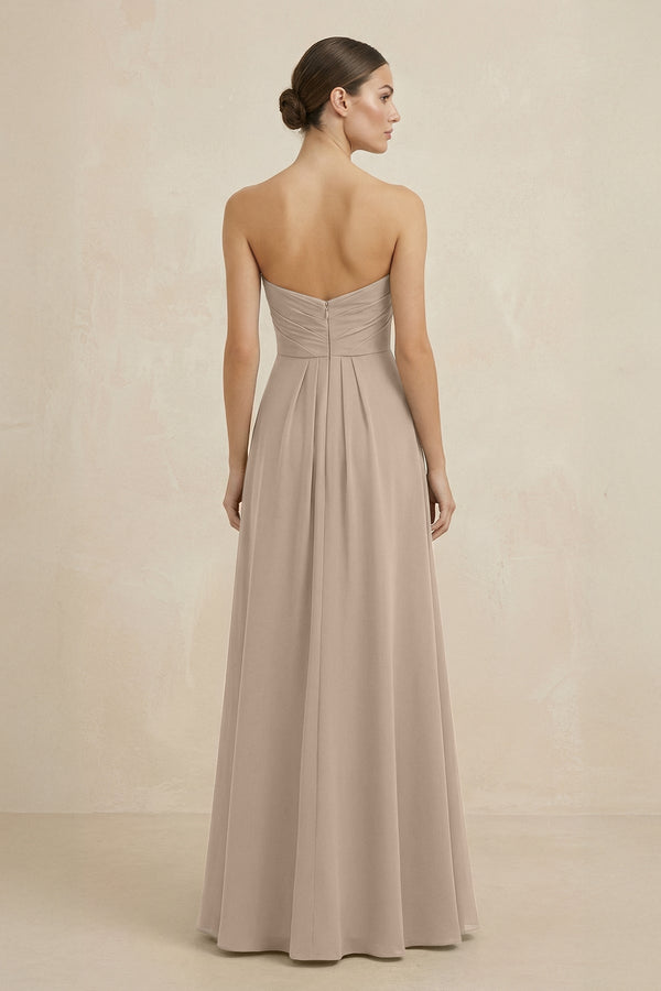Sweetheart Chiffon A - Line Bridesmaid Dress with Slit in Almond - KissProm Bridesmaid Dresses